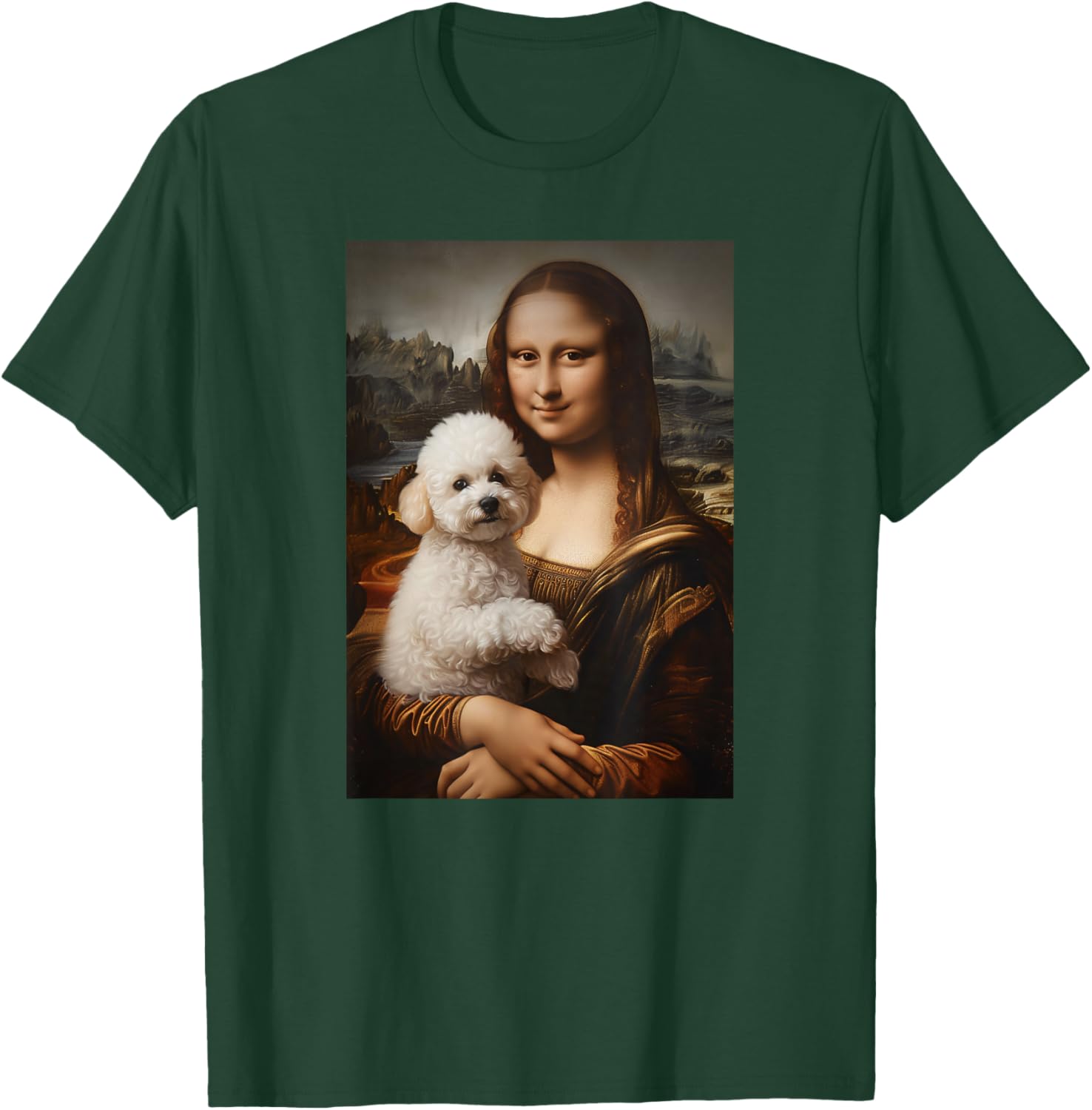 Bichon Frise Mona Lisa Painting Art Dog Mom Dad T-Shirt - T-Shirt | Forest