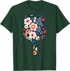 Pickle Ball Paddle Flowers Pickleball Racket Women Girls Kid T-Shirt - T-Shirt | Forest