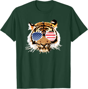 American Tiger 4th of July US Patriotic Pride Kids Men T-Shirt - T-Shirt | Forest