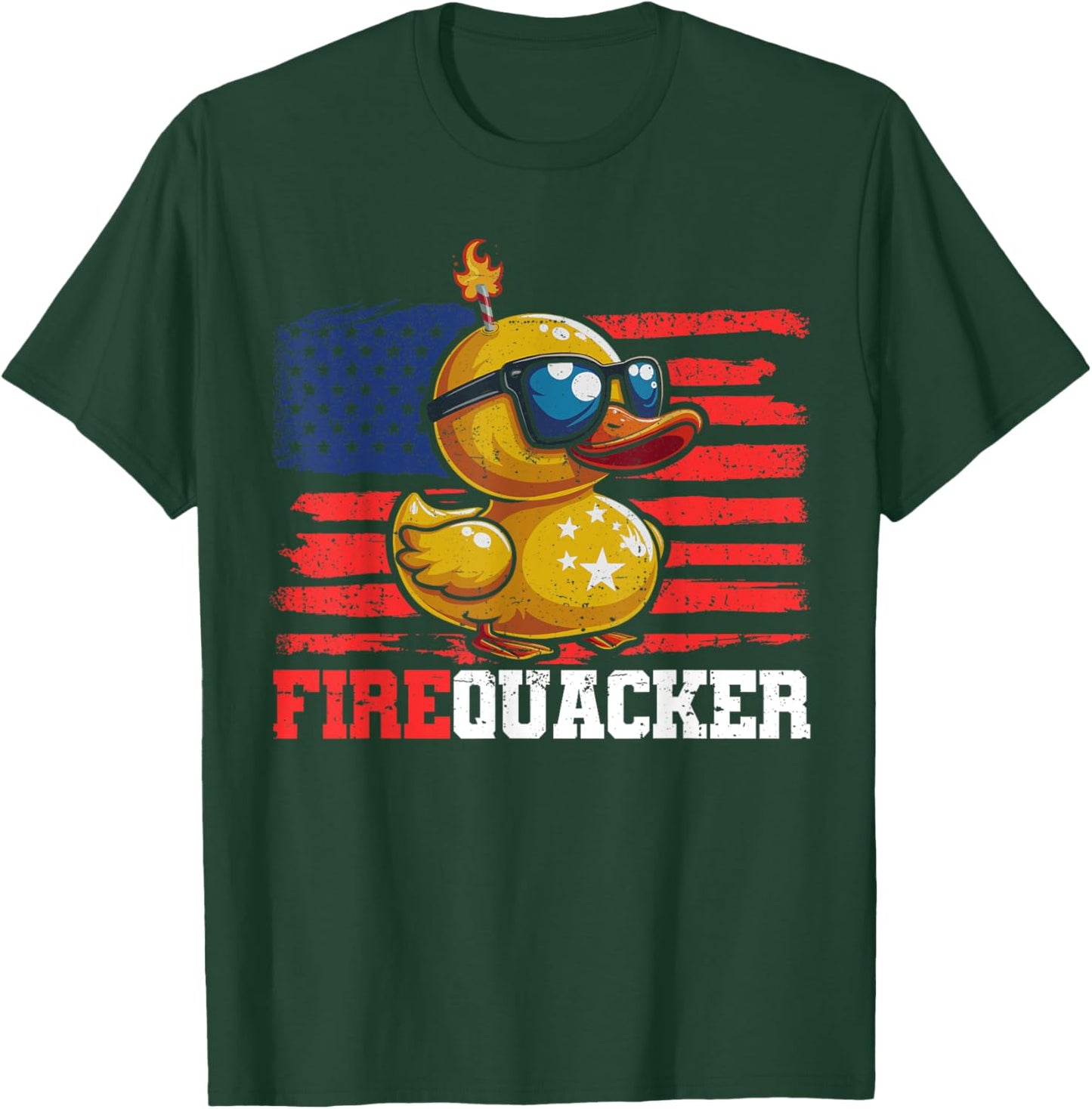 Firequacker Duck 4th of July Patriotic Day USA Flag Funny T-Shirt - T-Shirt | Forest