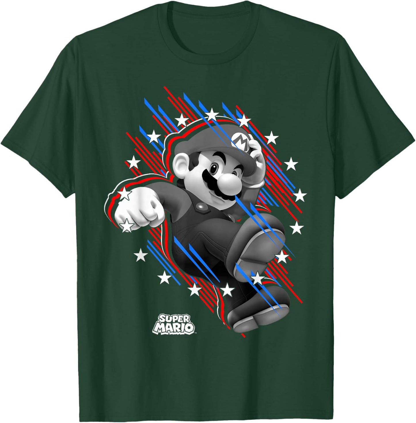 Super Mario Stars And Stripes Fast Mario Portrait T-Shirt - T-Shirt | Forest