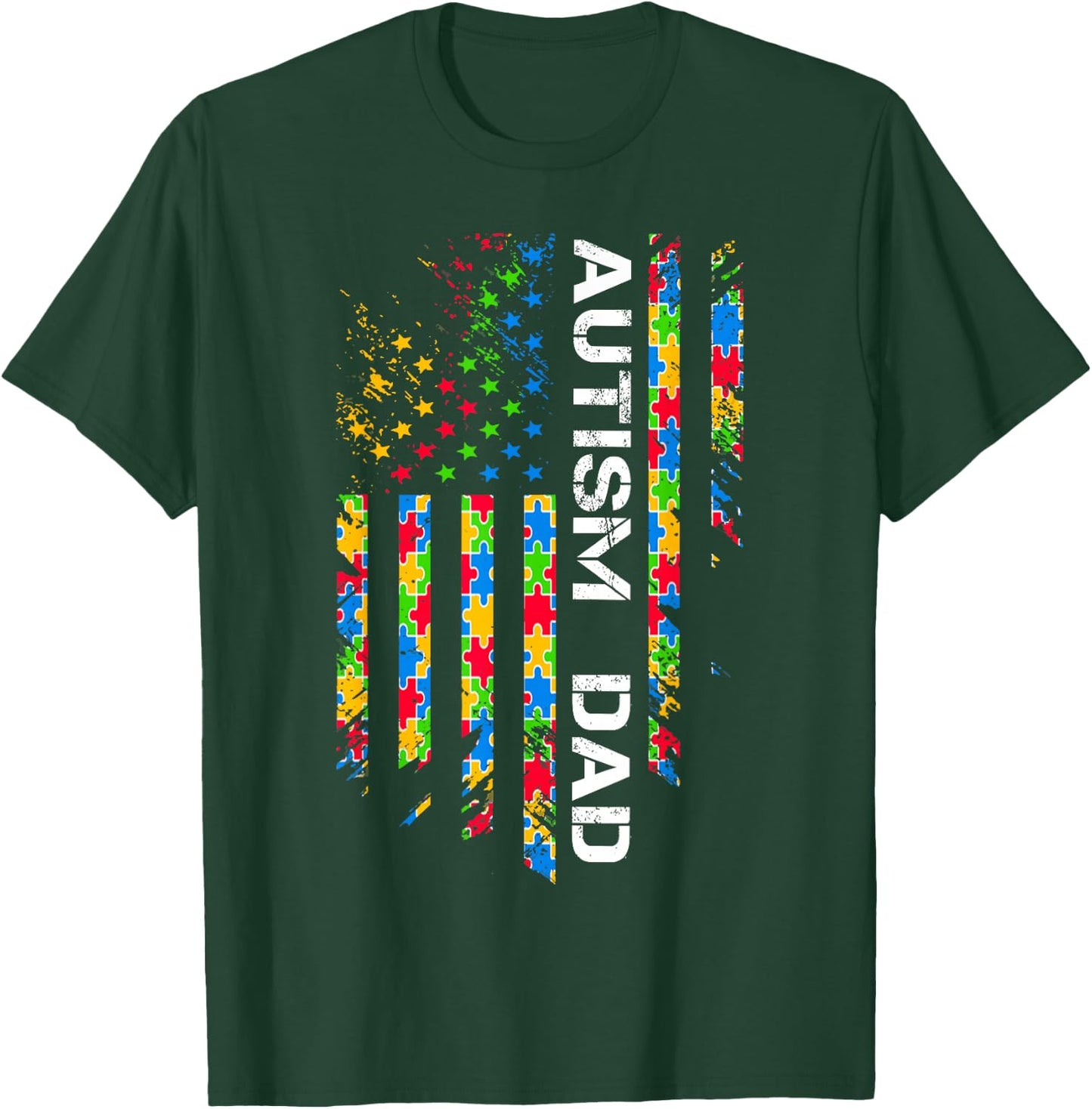 Autism Dad Awareness American Flag USA T-Shirt - T-Shirt | Forest