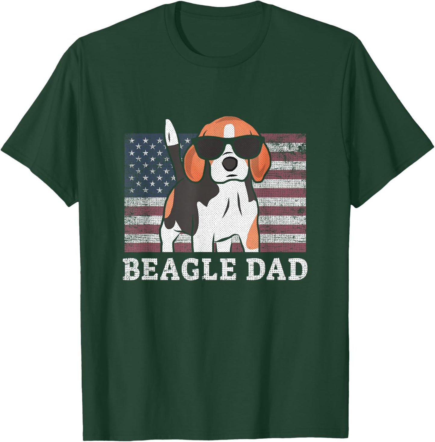 Beagle Dad American Flag 4th of July Patriotic Beagle Design T-Shirt - T-Shirt | Forest