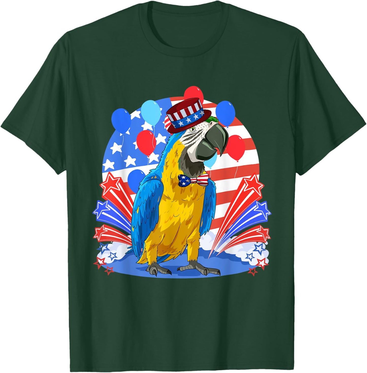 Blue And Yellow Macaw Merica 4th of July American Flag Women Kids Men T-Shirt - T-Shirt | Forest