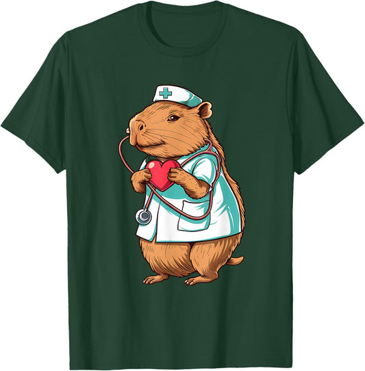 Doctor Capybara Lover Capybara Nurse Healthcare Nursing T-Shirt - T-Shirt | Forest