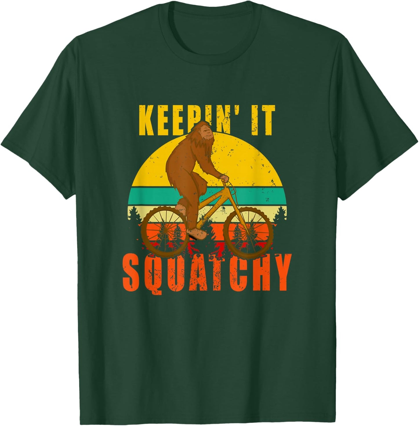 Keepin' It Squatchy Bigfoot Bike Riding T-Shirt - T-Shirt | Forest