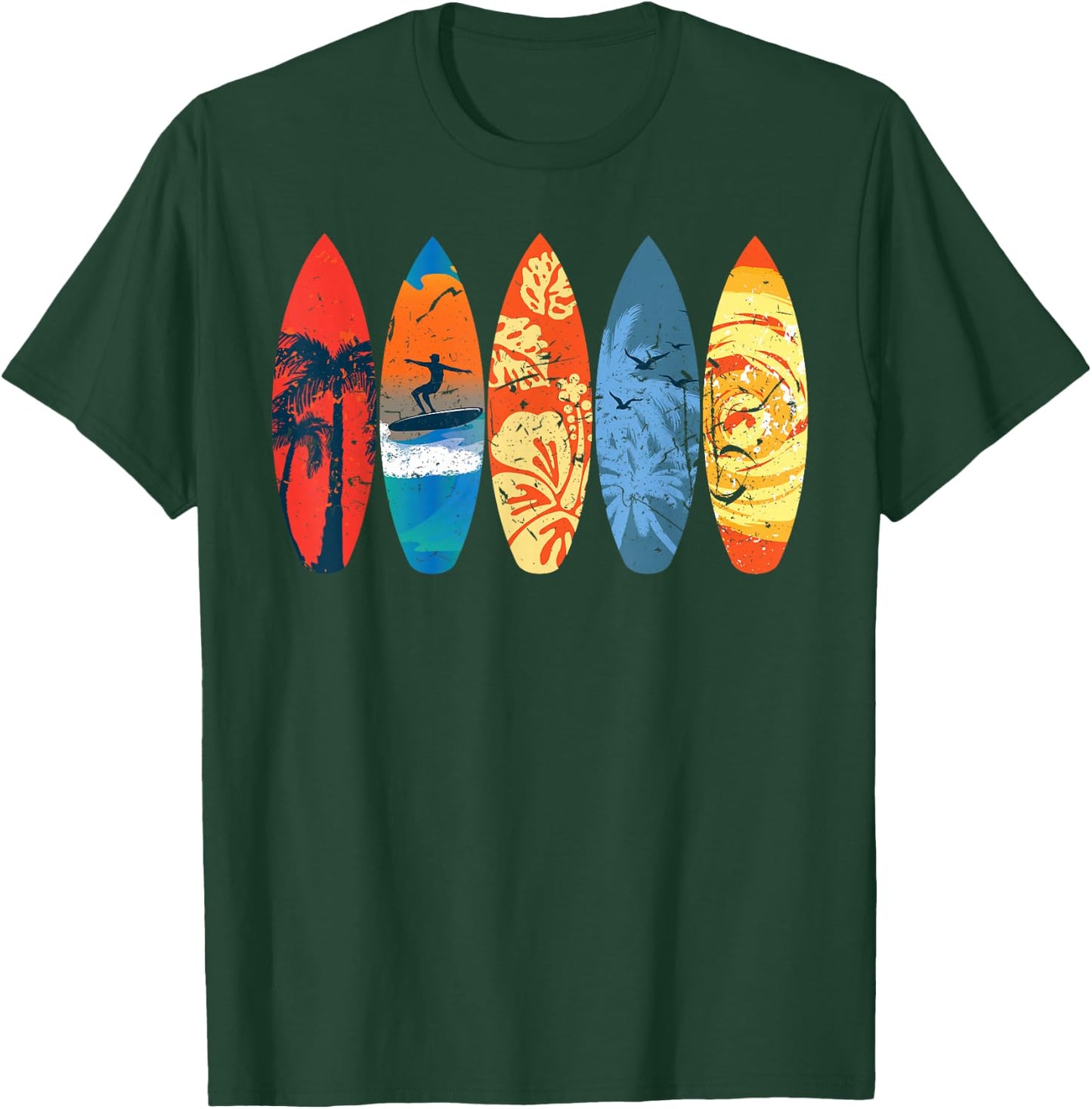 Surfing Surfer Palm Tree Surfboard Sunset Wave T-Shirt - T-Shirt | Forest