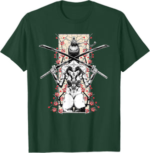 Japanese Samurai Girl and Vintage Sakura Cherry Blossom Gift T-Shirt - T-Shirt | Forest