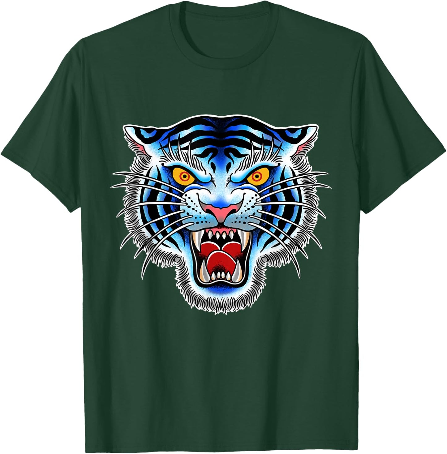 White Tiger Head Tattoo, Traditional Tattoo Graphic T-Shirt - T-Shirt | Forest