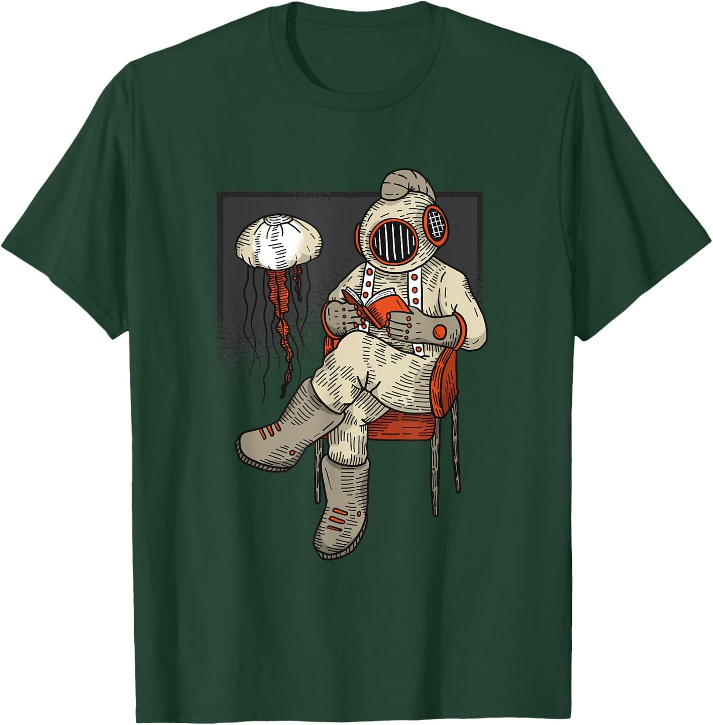 Retro Diver Reading a Book - Diving Gift T-Shirt - T-Shirt | Forest