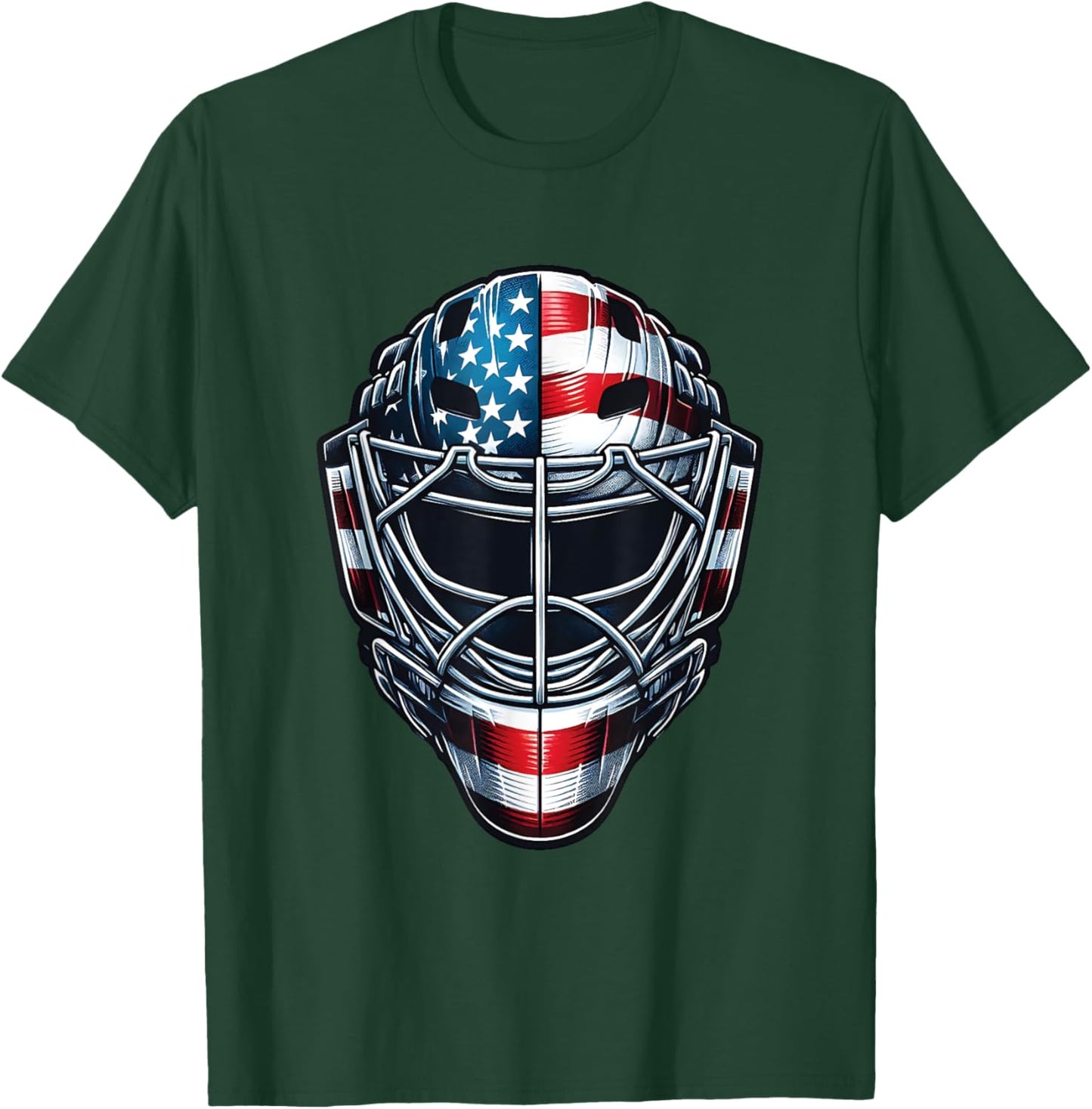 Hockey Goalie Mask 4th of July American Flag USA Fathers Day T-Shirt - T-Shirt | Forest