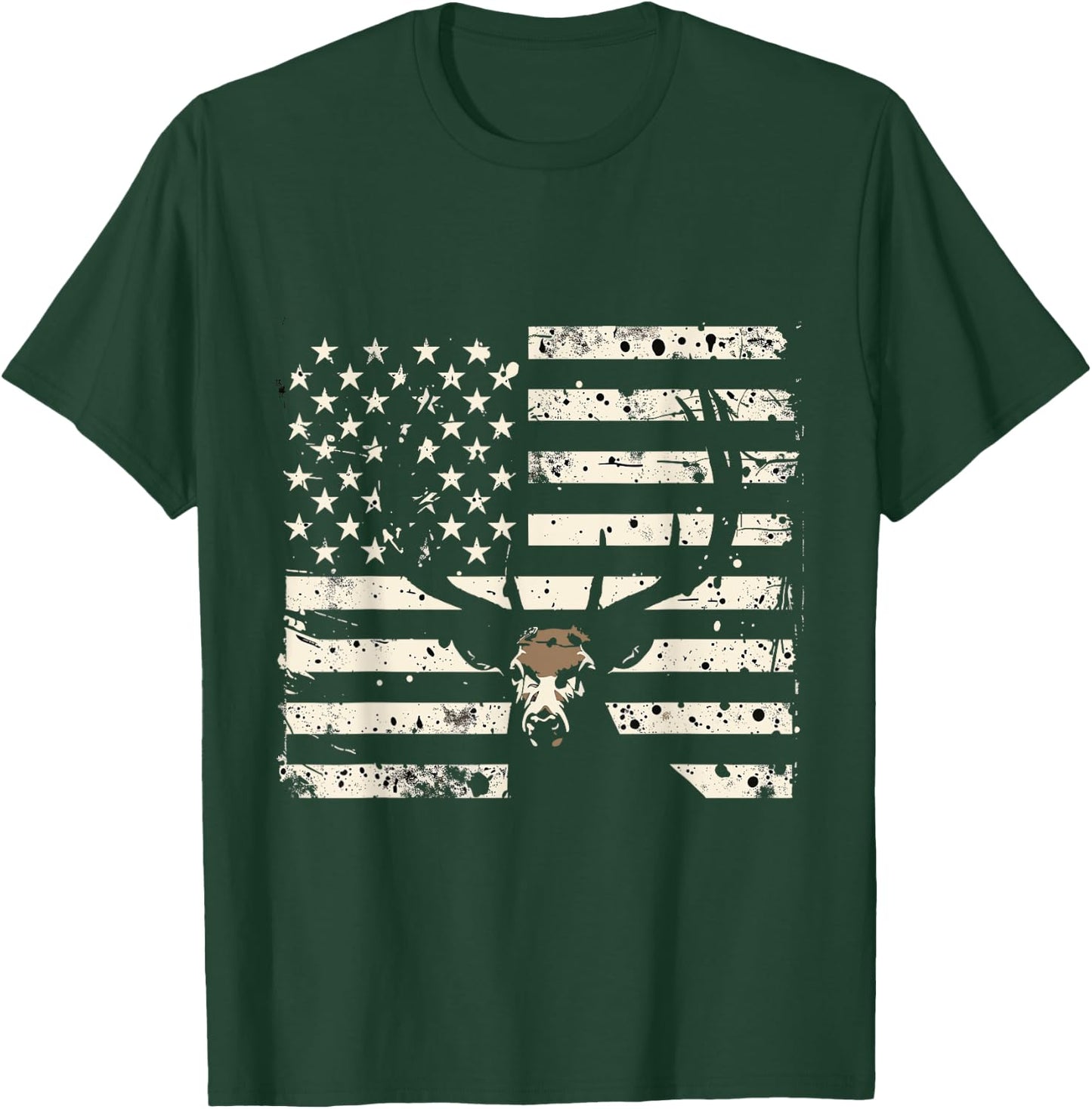 American Flag Camouflage Outdoor Antlers Deer Women Kids Men T-Shirt - T-Shirt | Forest