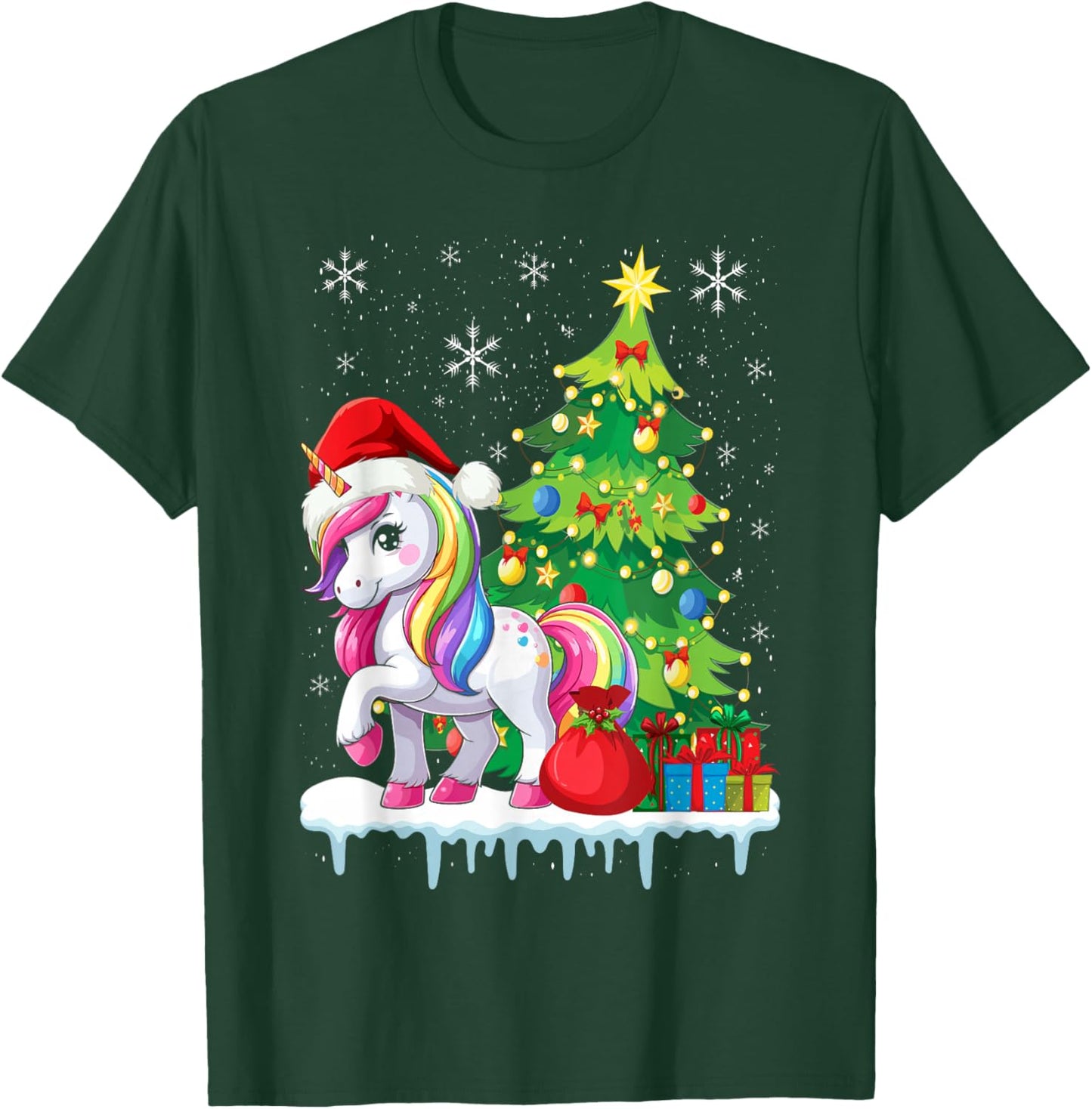 Unicorn Ugly Christmas Sweater Xmas Toddler Girls Kids Women T-Shirt - T-Shirt | Forest