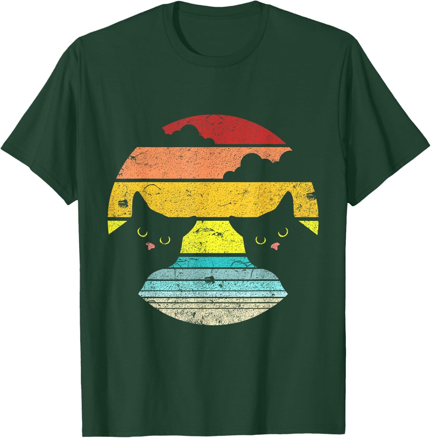 Two Cats Staring Vintage Sunset Retro Style Cat T-Shirt - T-Shirt | Forest