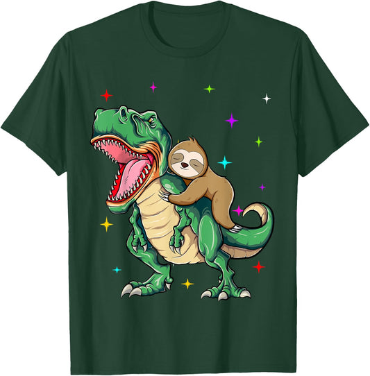Funny Sloth Riding a T-Rex Dinosaur T-Shirt - T-Shirt | Forest