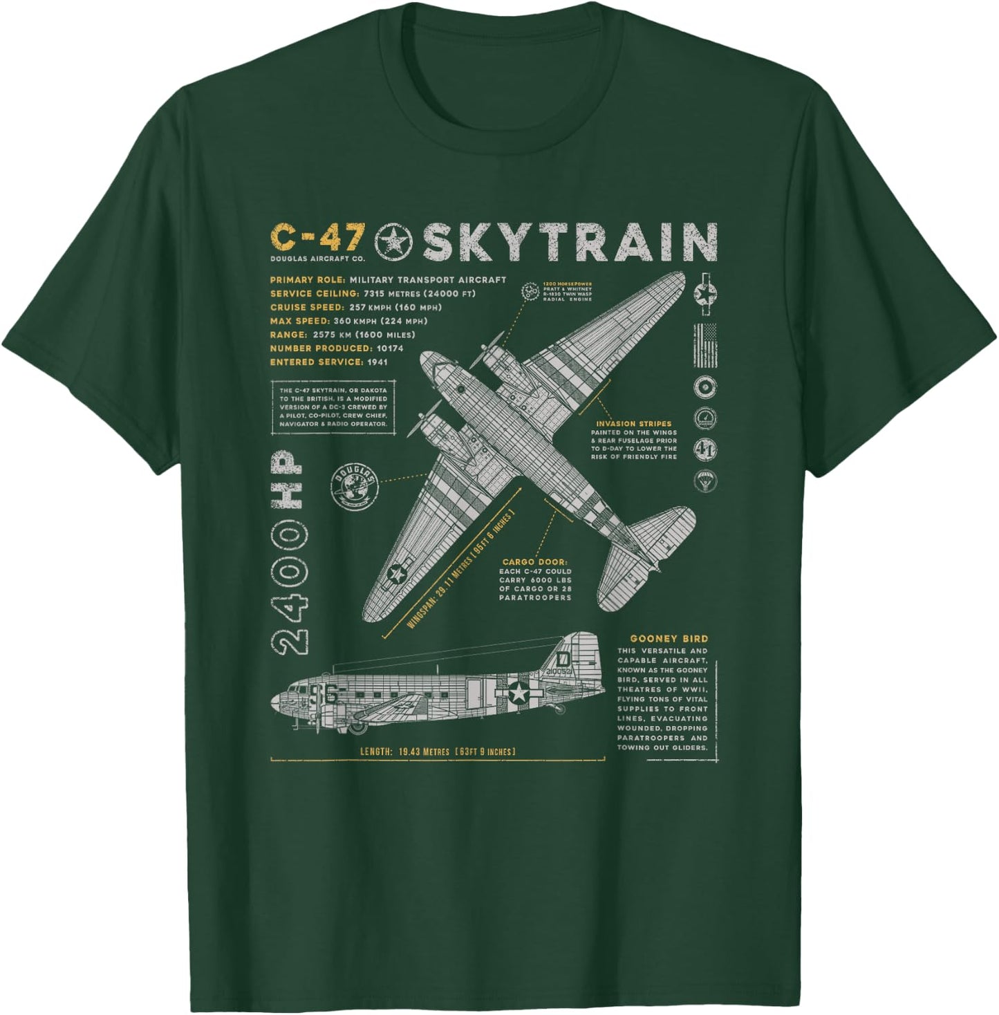 C-47 Skytrain | C47 Douglas Dakota WWII Transport Aircraft T-Shirt - T-Shirt | Forest
