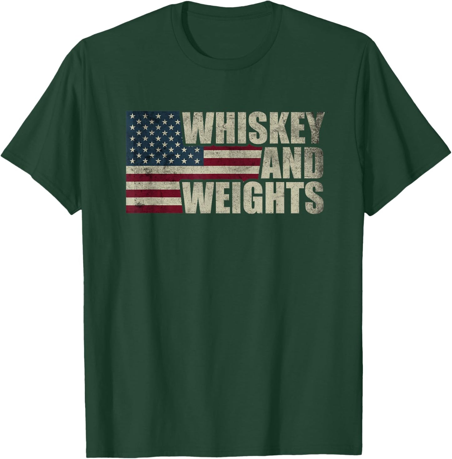 Whiskey And Weights Whiskey Lover Vintage USA American Flag T-Shirt - T-Shirt | Forest
