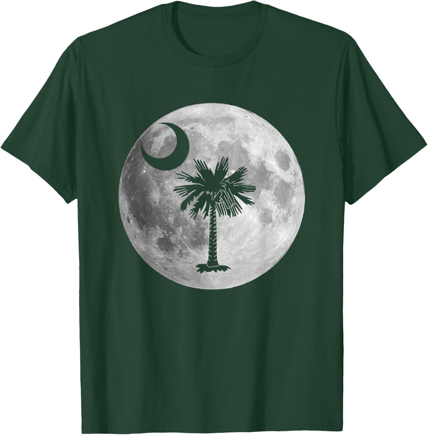 South Carolina Flag Palmetto Tree Moon In Moon Silhouette T-Shirt - T-Shirt | Forest