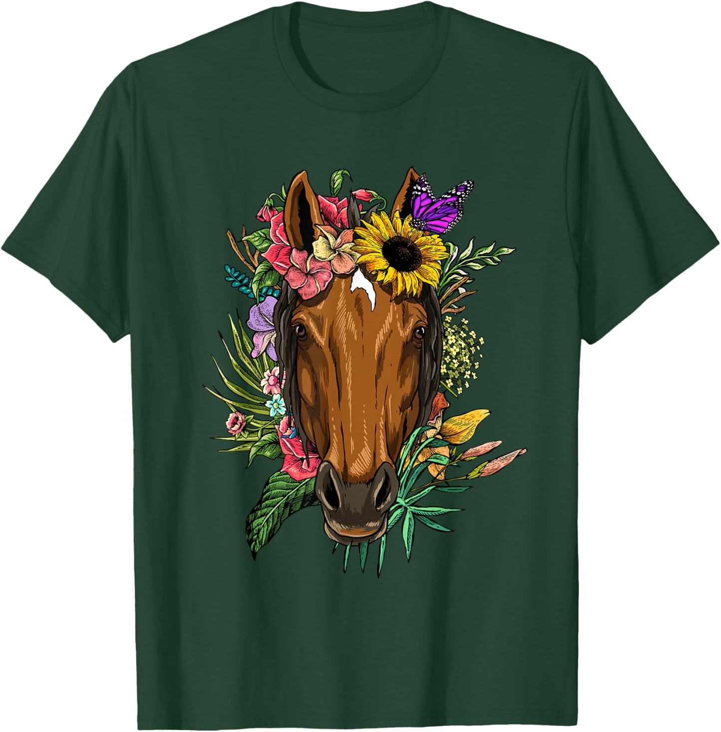 Floral Horse Spring Nature Horse Lovers & Men T-Shirt - T-Shirt | Forest