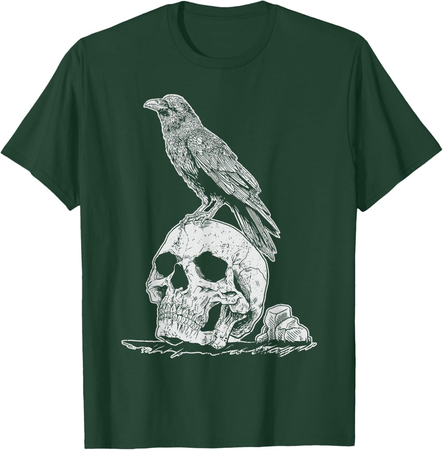Gothic Animal Raven Creepy Bird Skull Spooky Viking Crow T-Shirt - T-Shirt | Forest