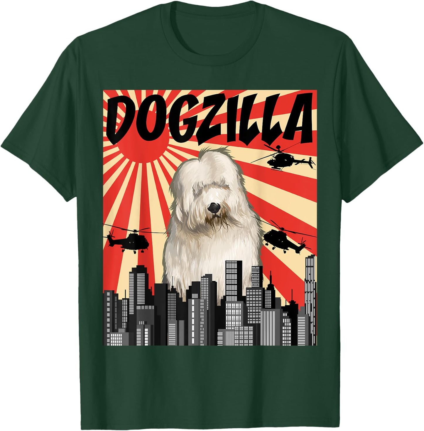 Funny Retro Japanese Dogzilla Old English Sheepdog T-Shirt - T-Shirt | Forest
