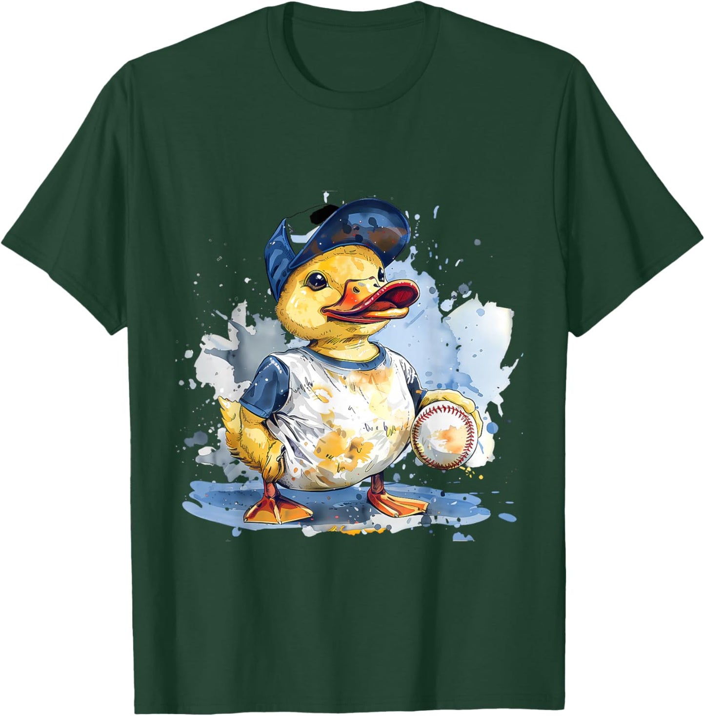 Baseball Player Rubber Duck Watercolor Sport T-Shirt - T-Shirt | Forest