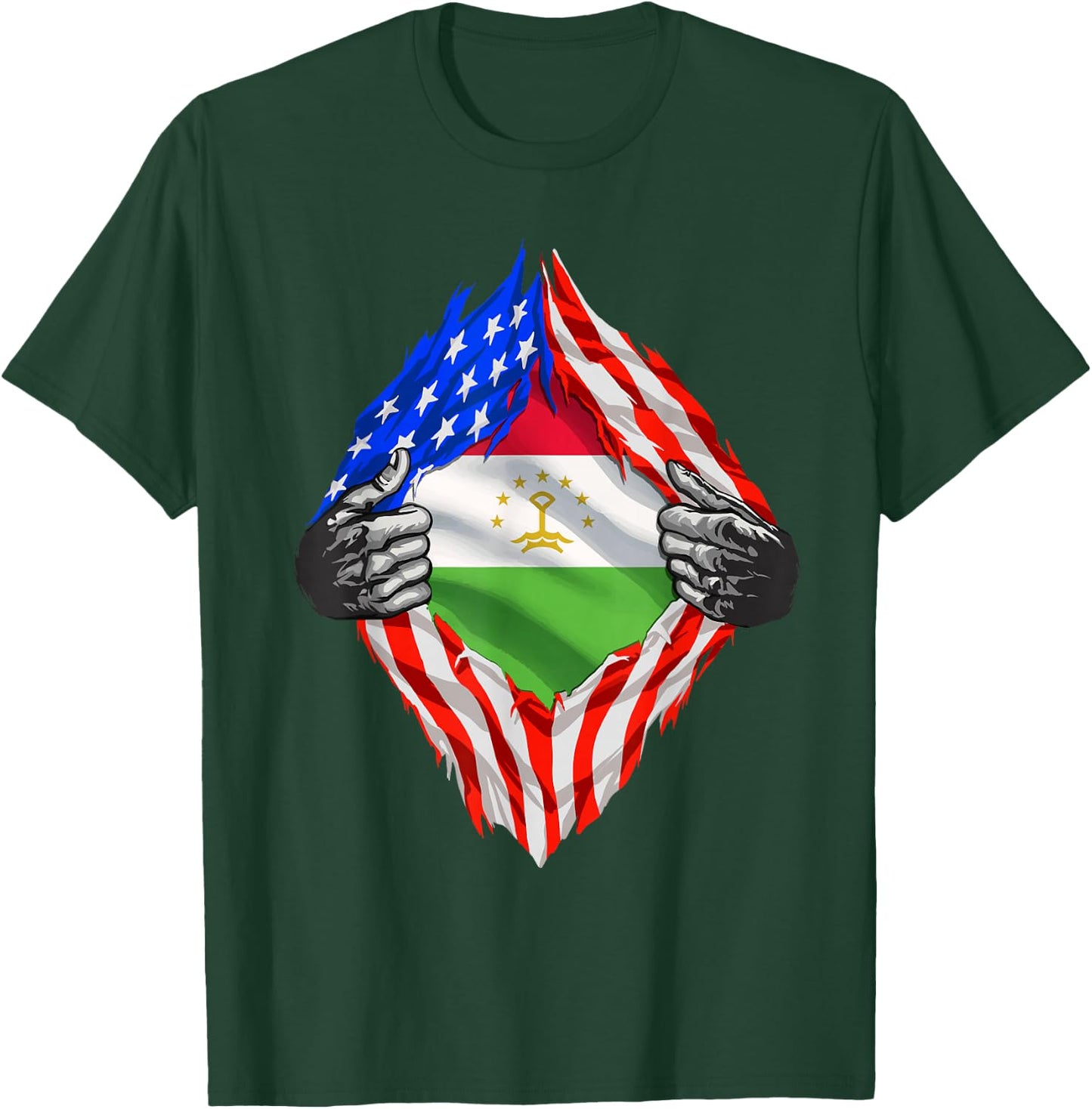 Super Tajik Heritage Proud Tajikistan Roots USA Flag T-Shirt - T-Shirt | Forest