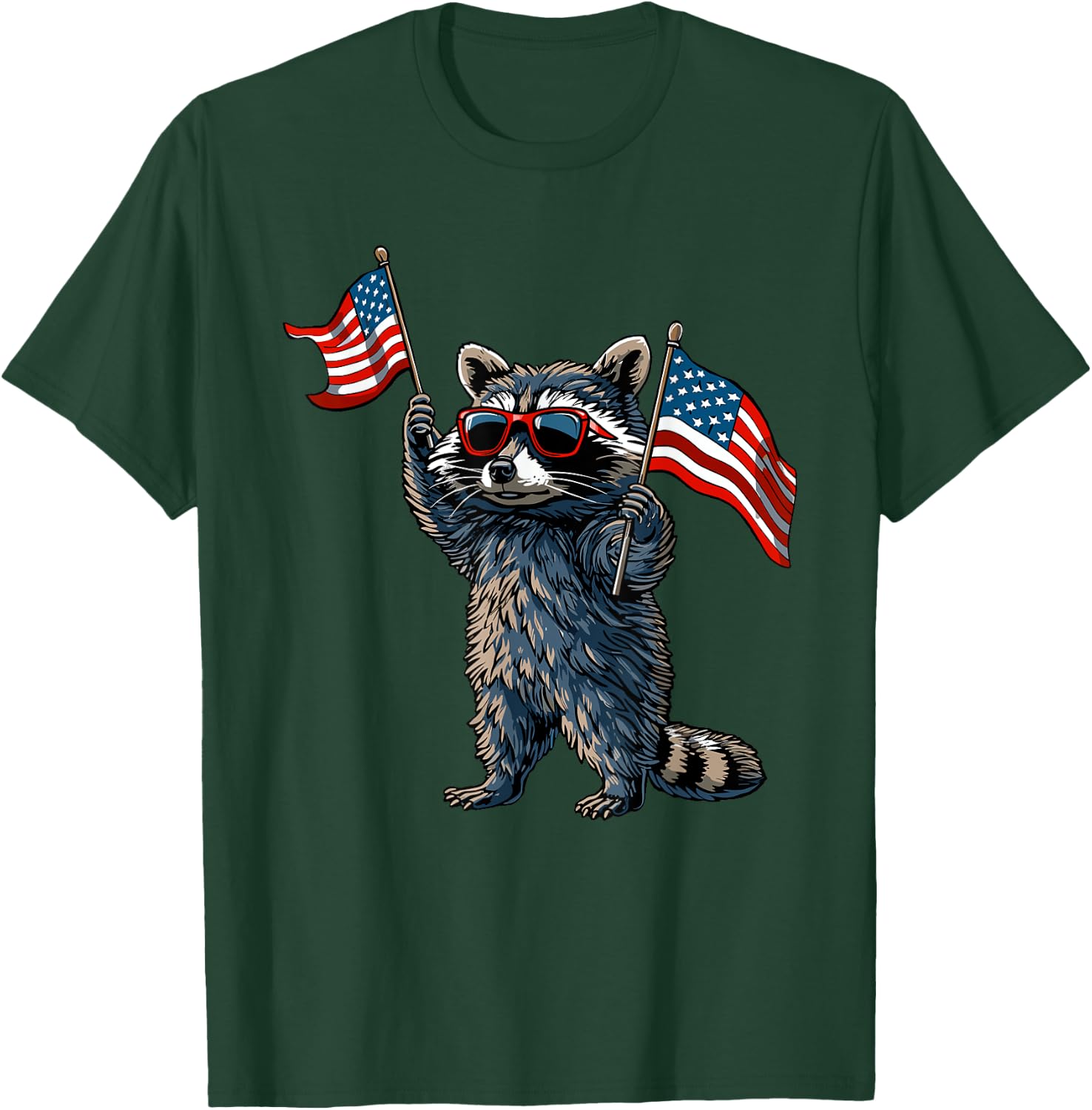 Raccoon Patriotic 4th Of July USA American Flag T-Shirt - T-Shirt | Forest