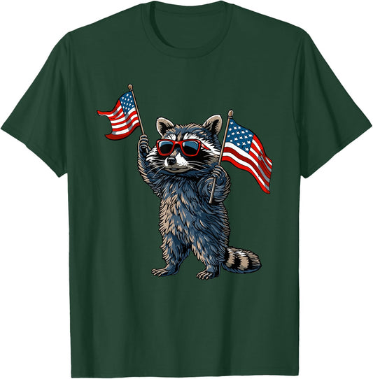 Raccoon Patriotic 4th Of July USA American Flag T-Shirt - T-Shirt | Forest