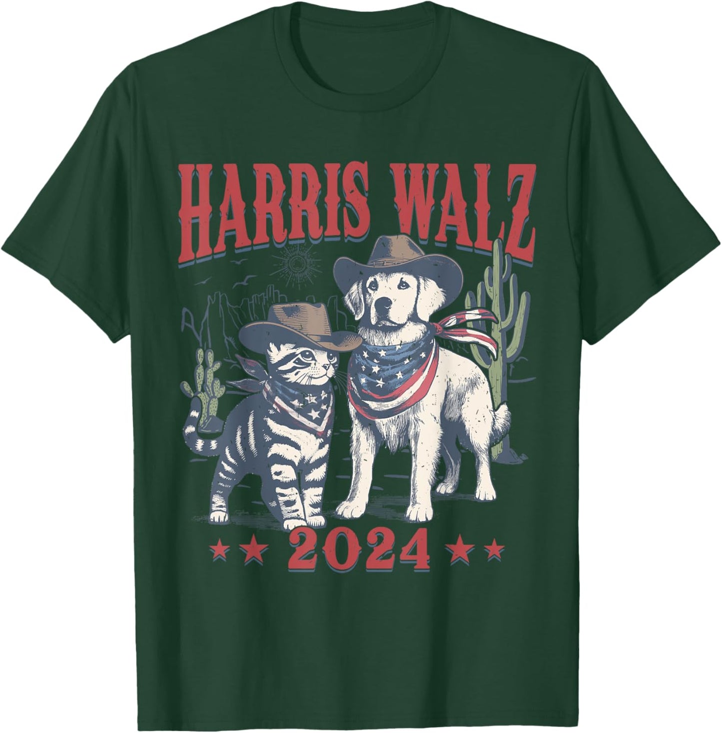 Harris Walz Cowboy This Childless Cat Dog Lady Kamala T-Shirt - T-Shirt | Forest