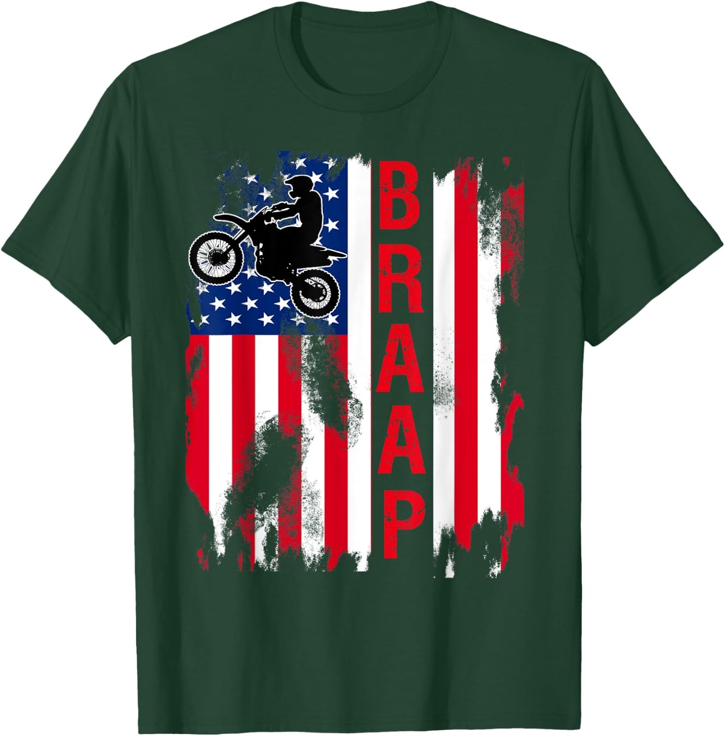 Dirt Bike American Flag Motocross 4th of july T-Shirt - T-Shirt | Forest