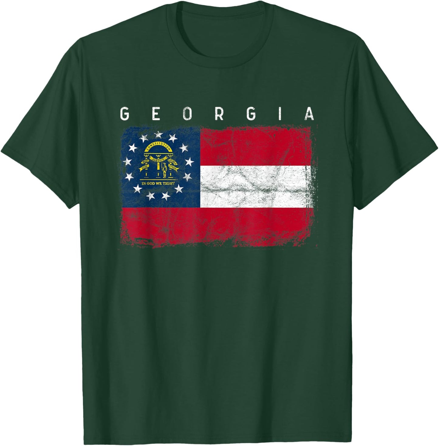 Georgia Vintage Distressed Home State Flag Design T-Shirt - T-Shirt | Forest