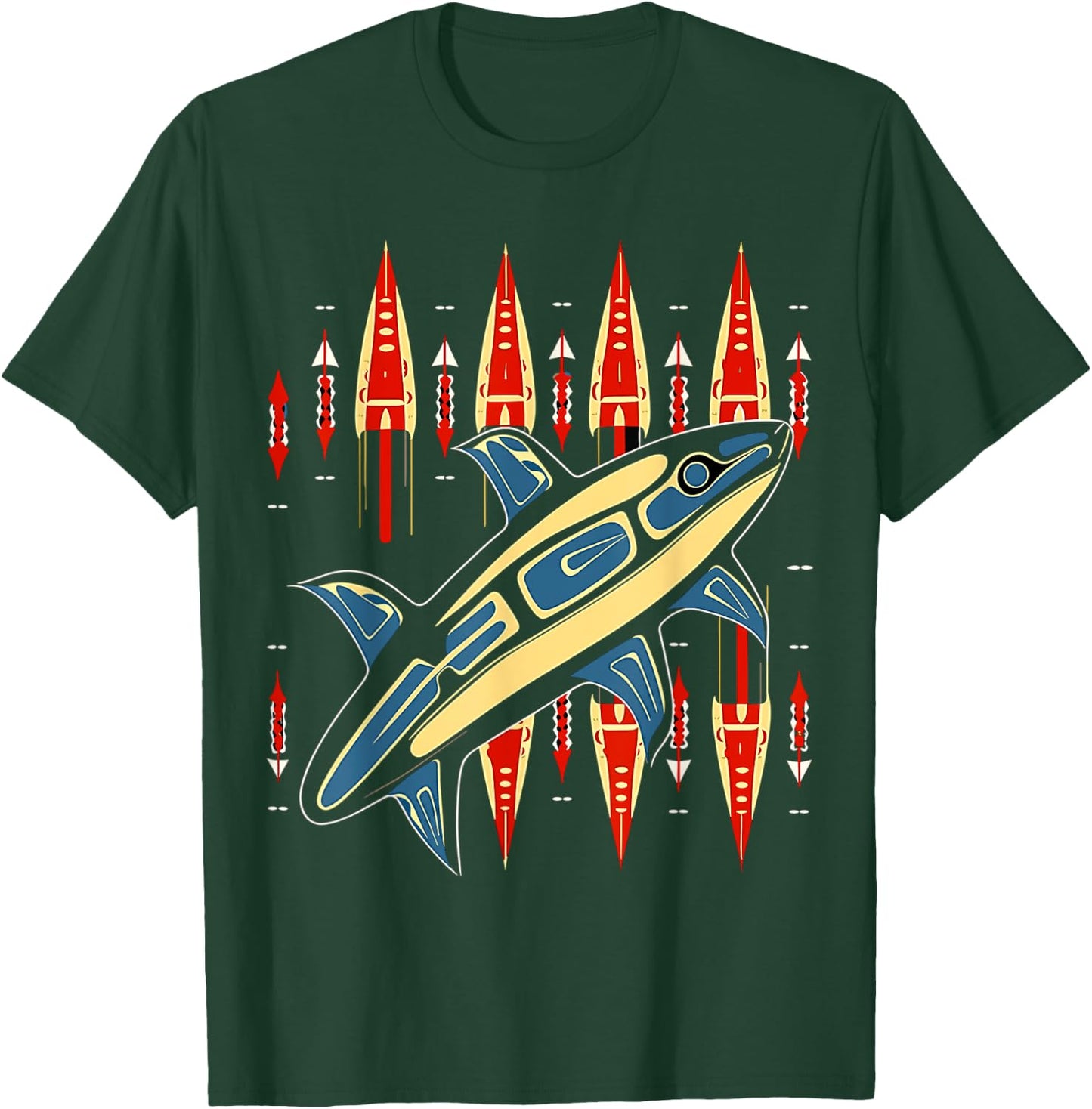 Orca Fish in Salish Coast Native American Art Style T-Shirt - T-Shirt | Forest