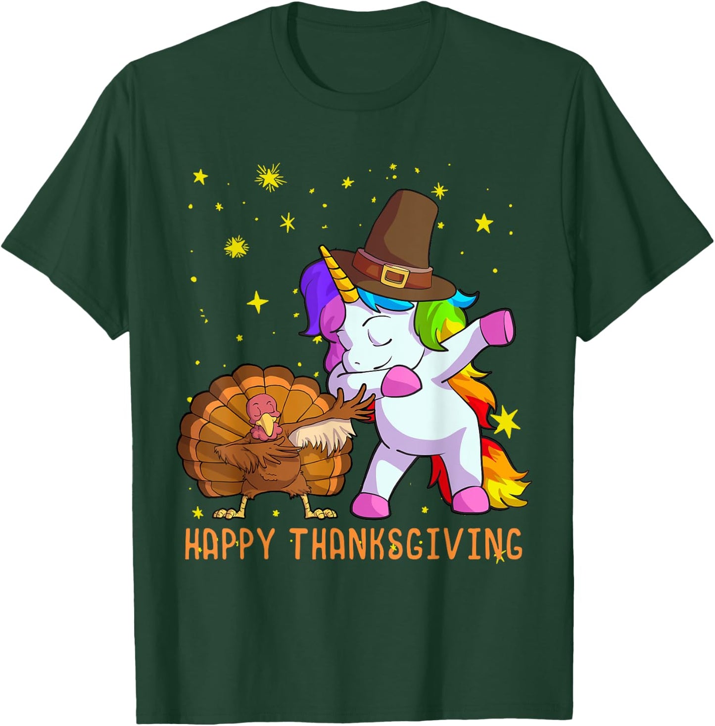 Cute Unicorn Thanksgiving Shirt For Girls Pilgrim Hat Turkey T-Shirt - T-Shirt | Forest
