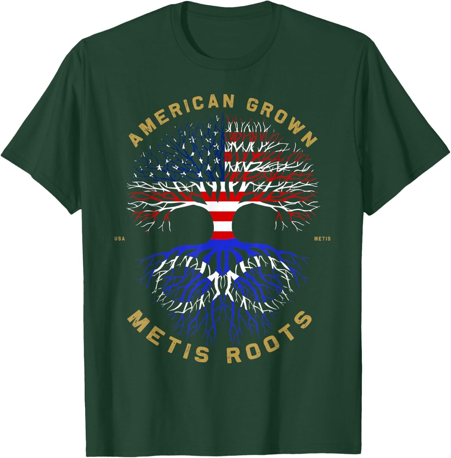 American Grown With Metis Roots Tree USA Flag Unique Gifts T-Shirt - T-Shirt | Forest