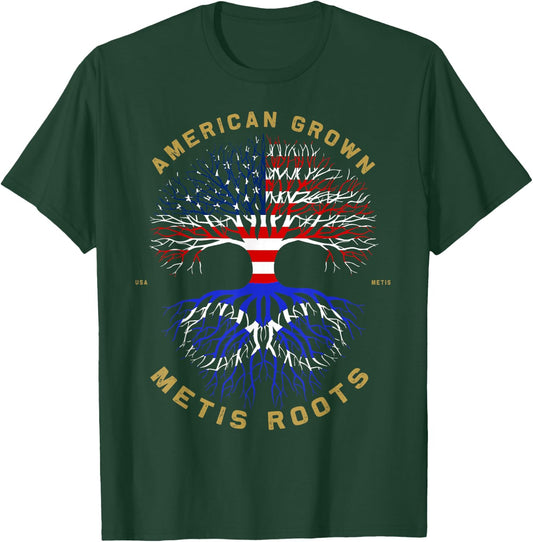 American Grown With Metis Roots Tree USA Flag Unique Gifts T-Shirt - T-Shirt | Forest