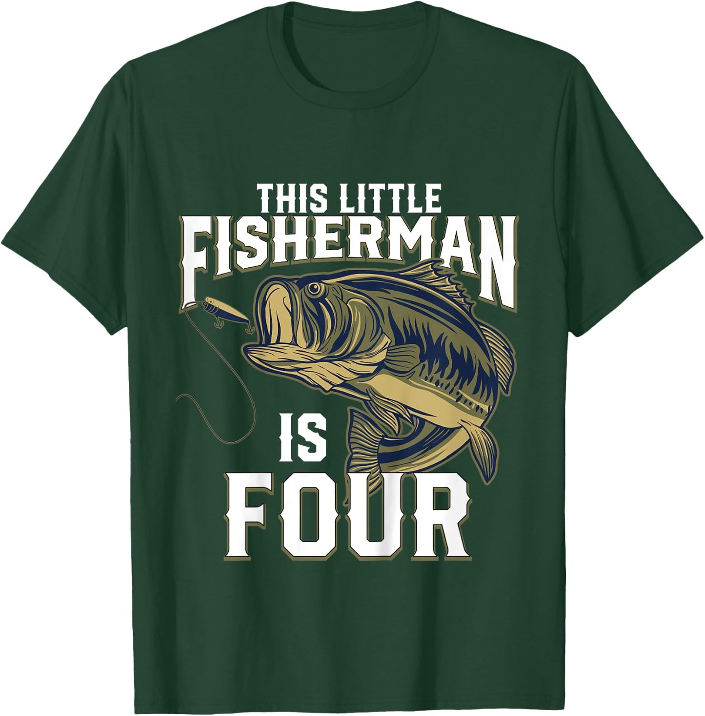 Kids 4 Year Old Fishing Birthday Party Fisherman 4th Gift Boy T-Shirt - T-Shirt | Forest