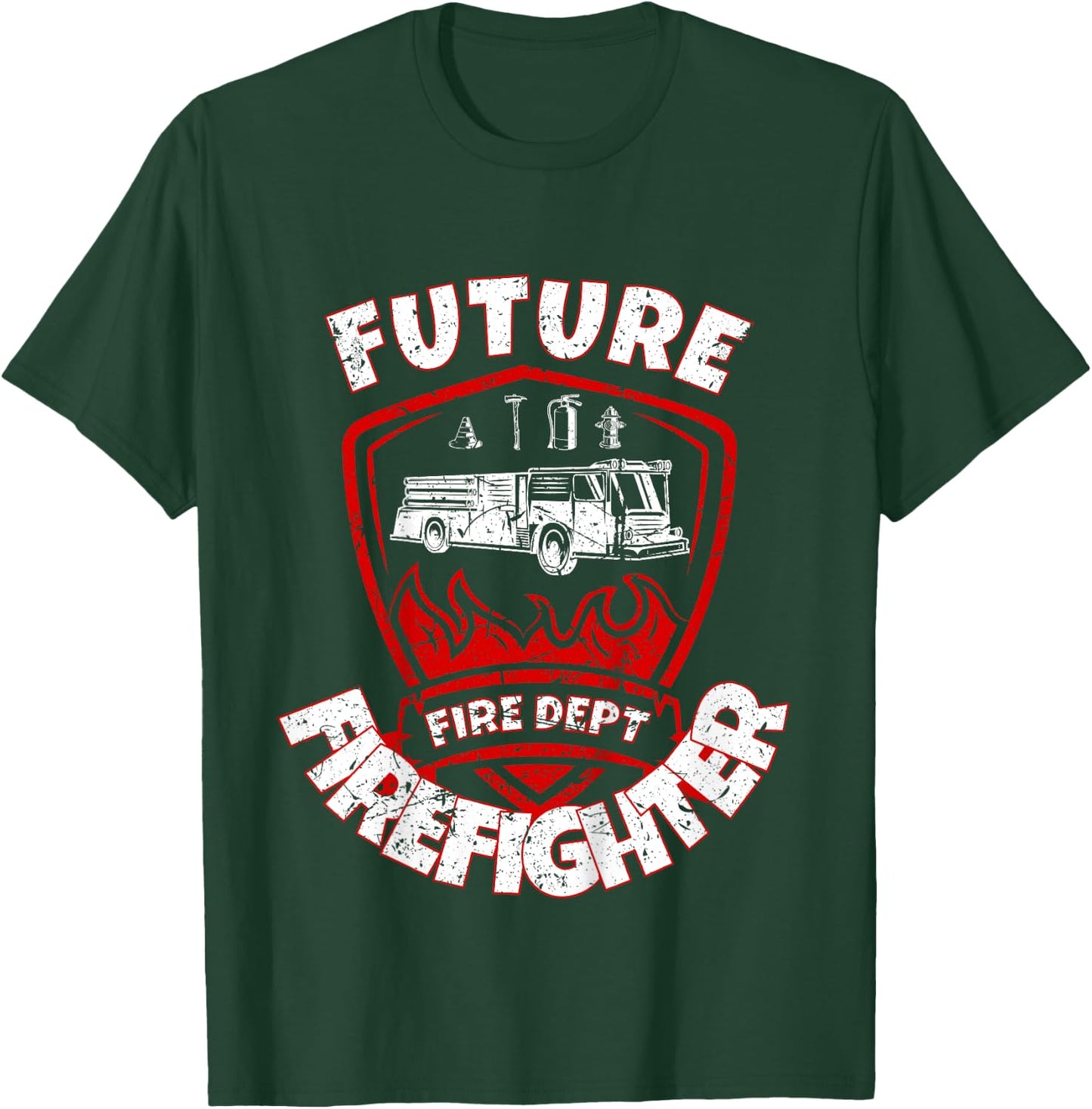 Future Firefighter Cute Kids Firetruck Fireman T-Shirt - T-Shirt | Forest