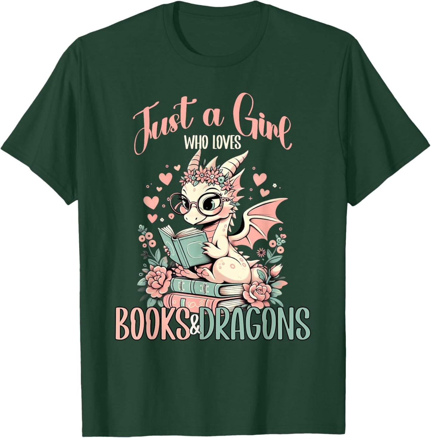 Just a Girl Who Loves Books And Dragons Book Dragon Lover T-Shirt - T-Shirt | Forest