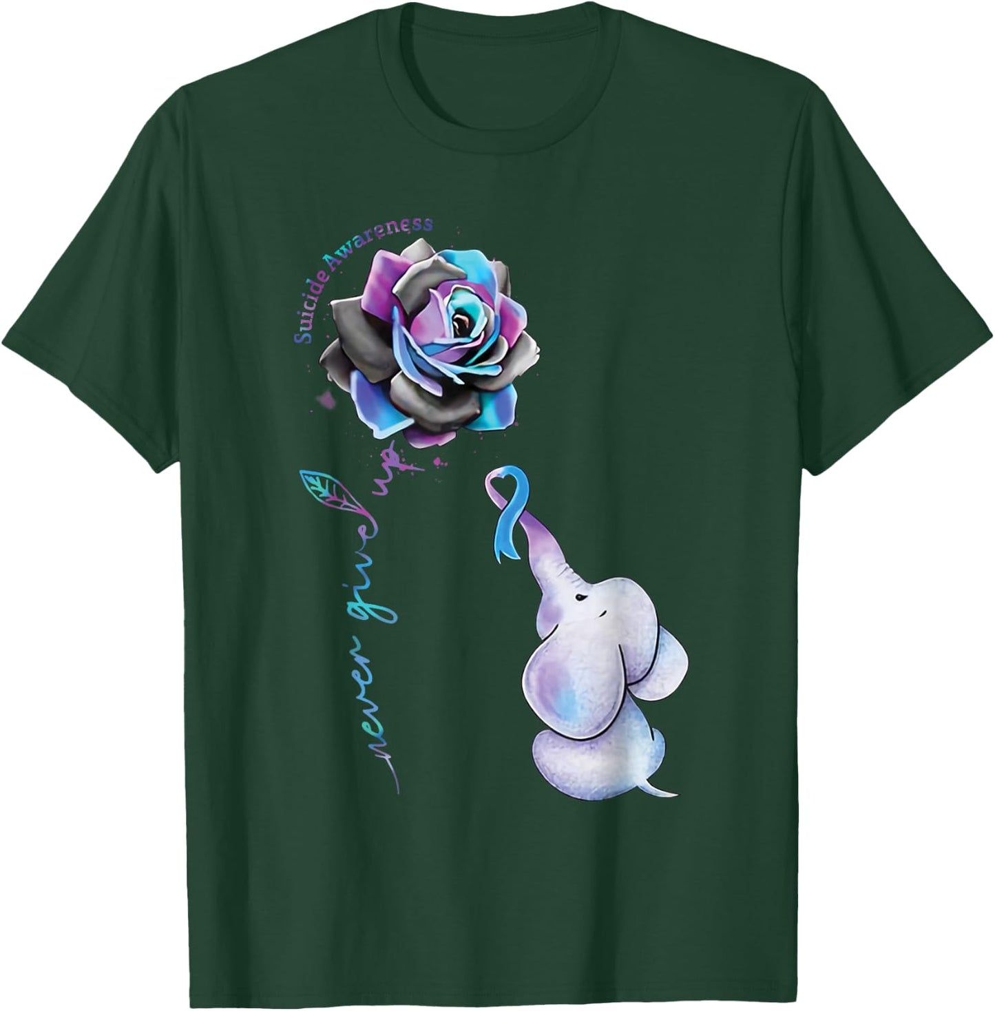 Suicide Prevention Awareness Flower Elephant Ribbon Gift T-Shirt - T-Shirt | Forest