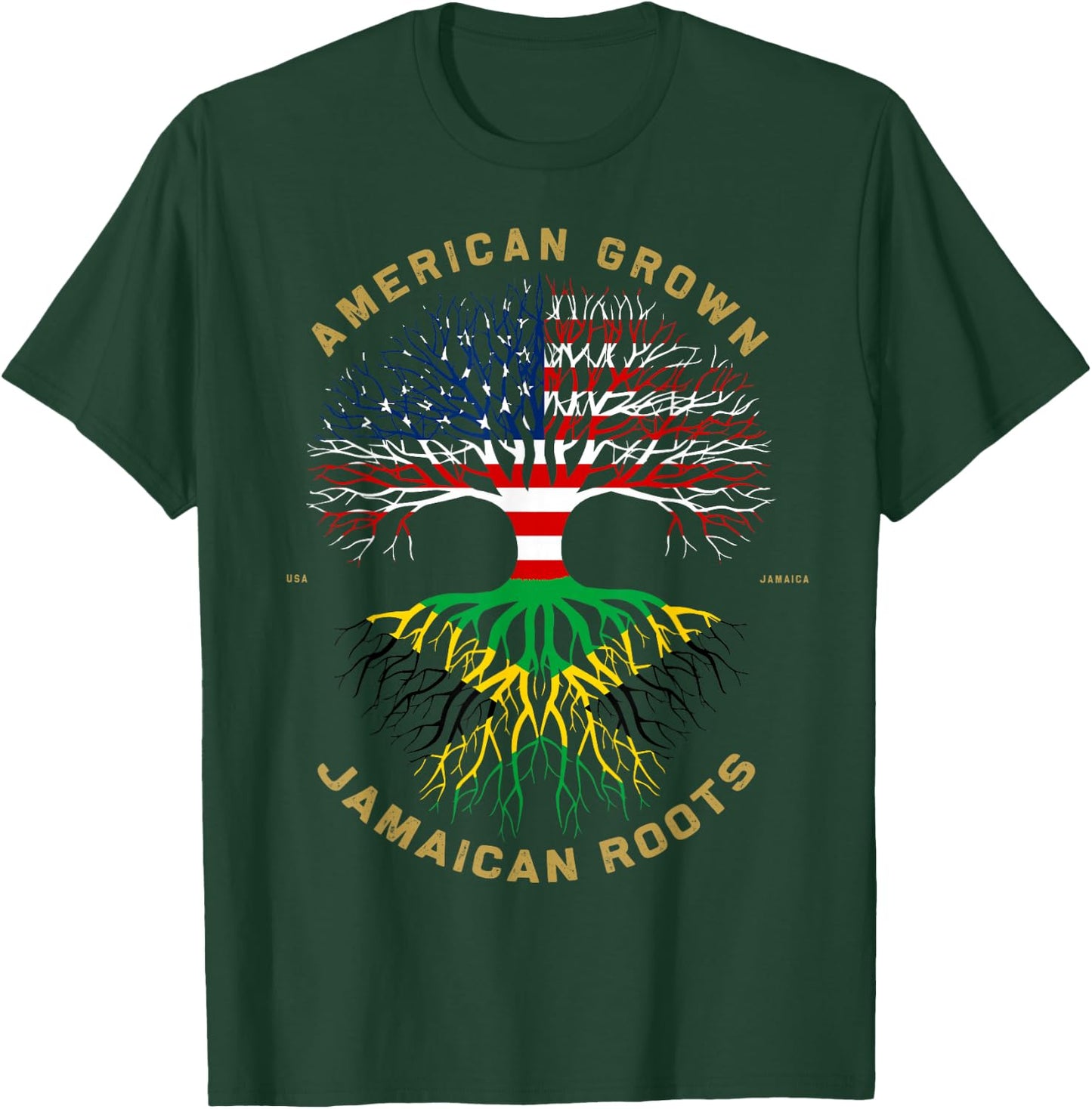 American Grown With Jamaican Roots Tree Vintage USA Flag T-Shirt - T-Shirt | Forest