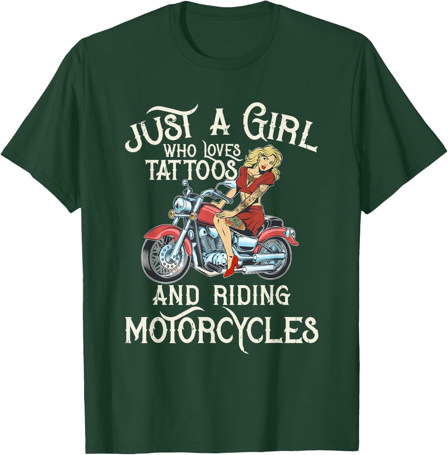 Biker girl Who Loves Tattoos And Motorcycles T-Shirt - T-Shirt | Forest