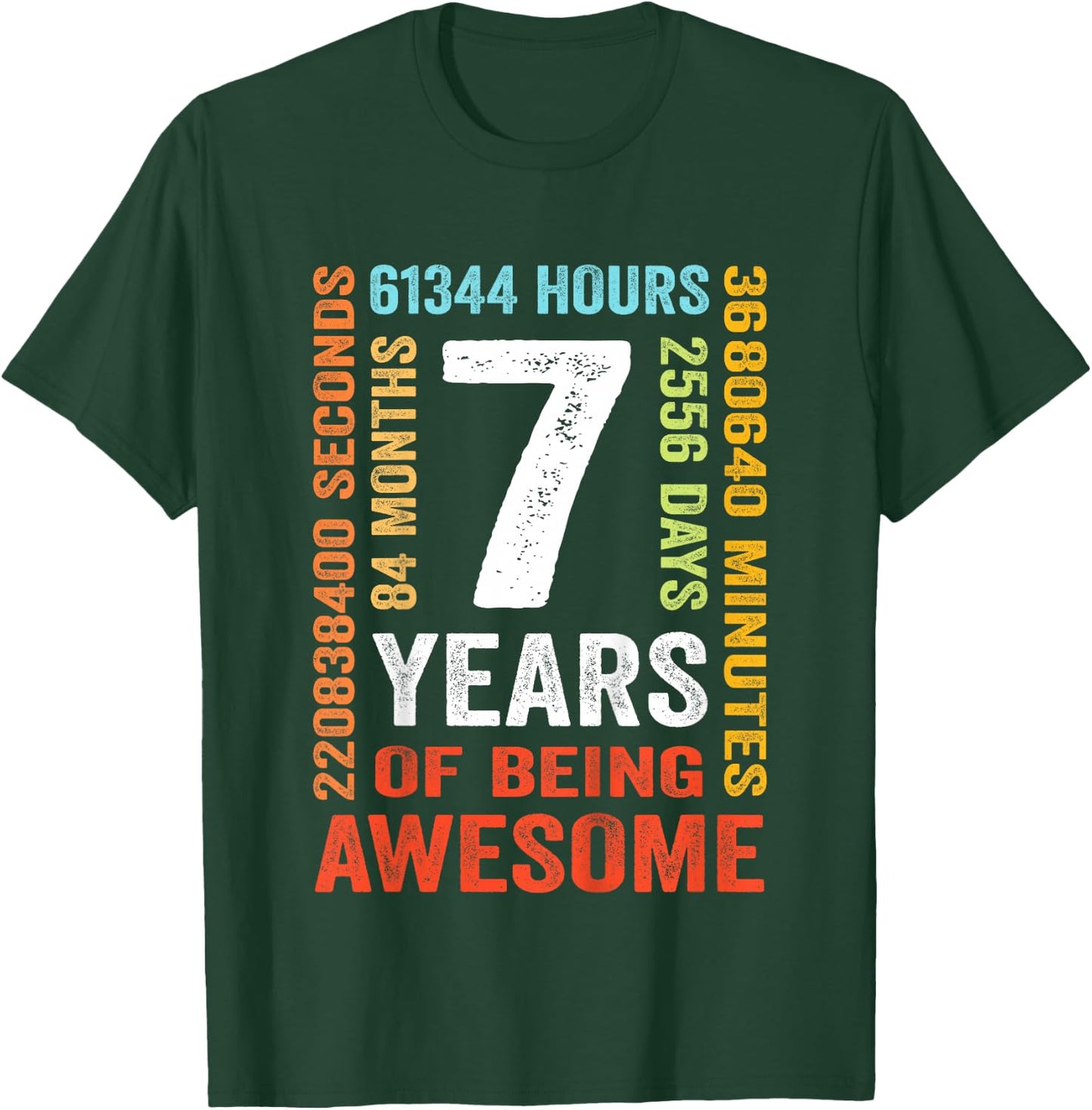 7th Birthday 7 Years Old Vintage Retro 84 Months T-Shirt - T-Shirt | Forest