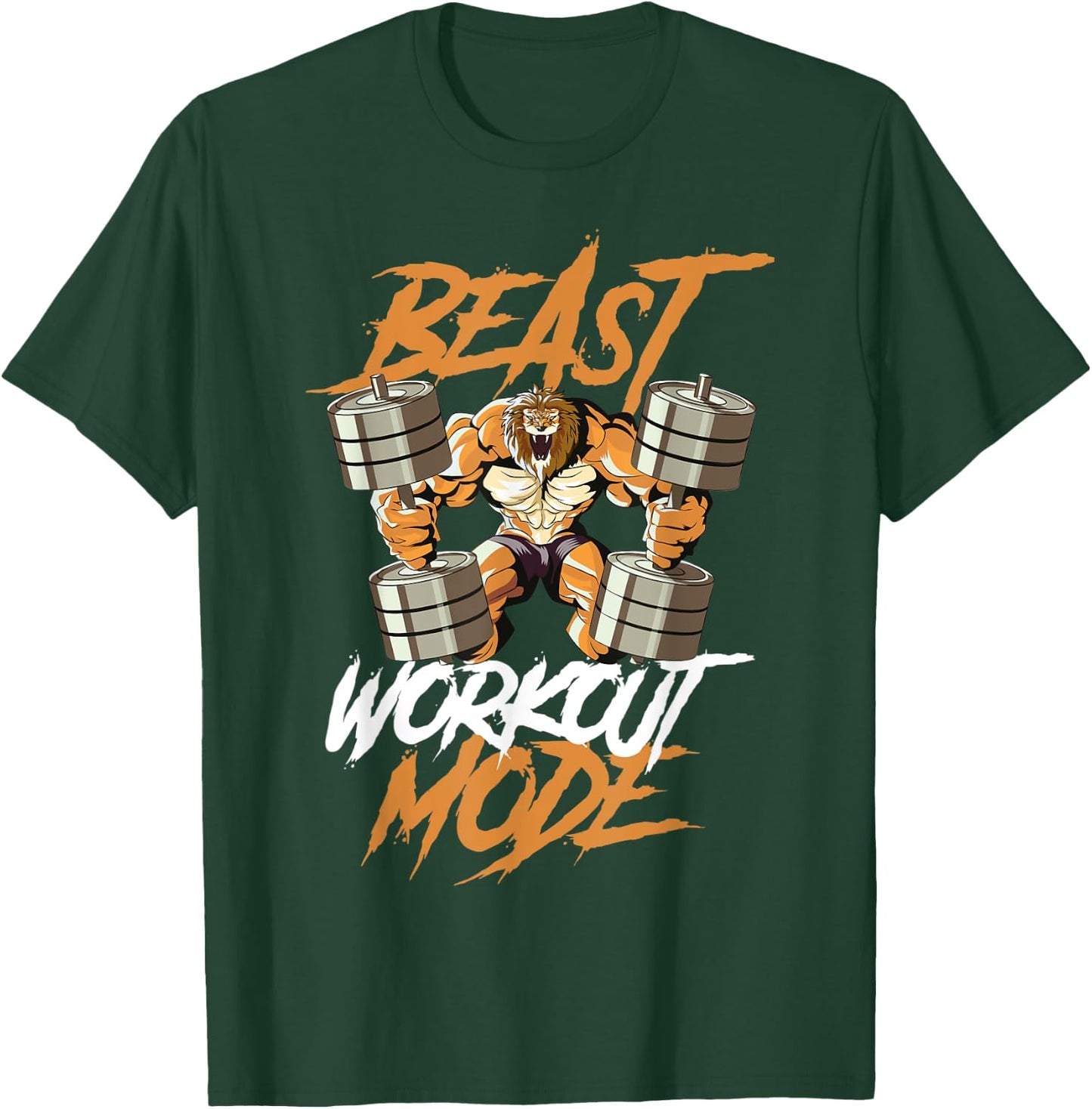 Lion Beast Workout Mode Lifting Weights Muscle Fitness Gym T-Shirt - T-Shirt | Forest