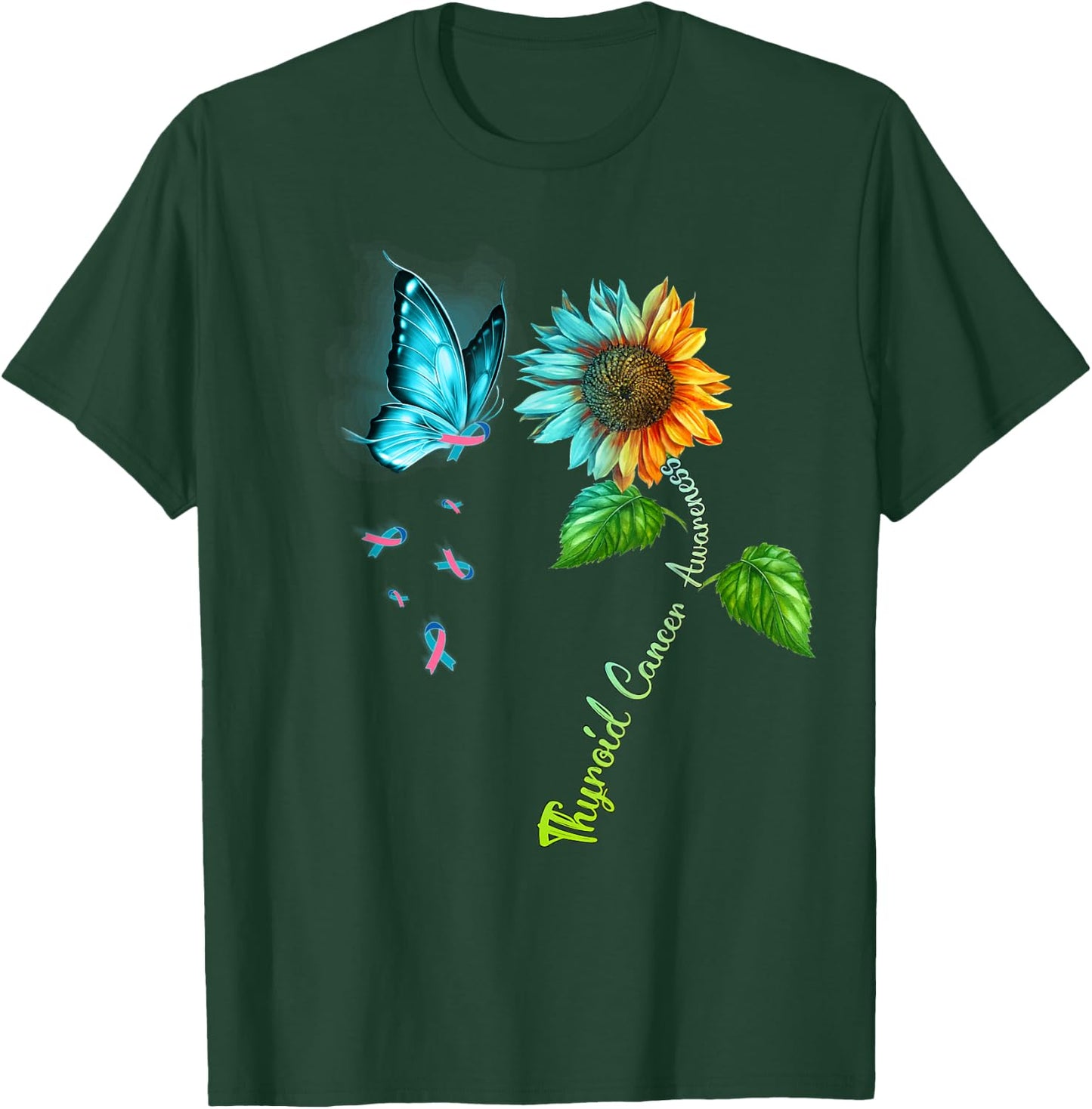 Butterfly Sunflower Thyroid Cancer Awareness T-Shirt - T-Shirt | Forest
