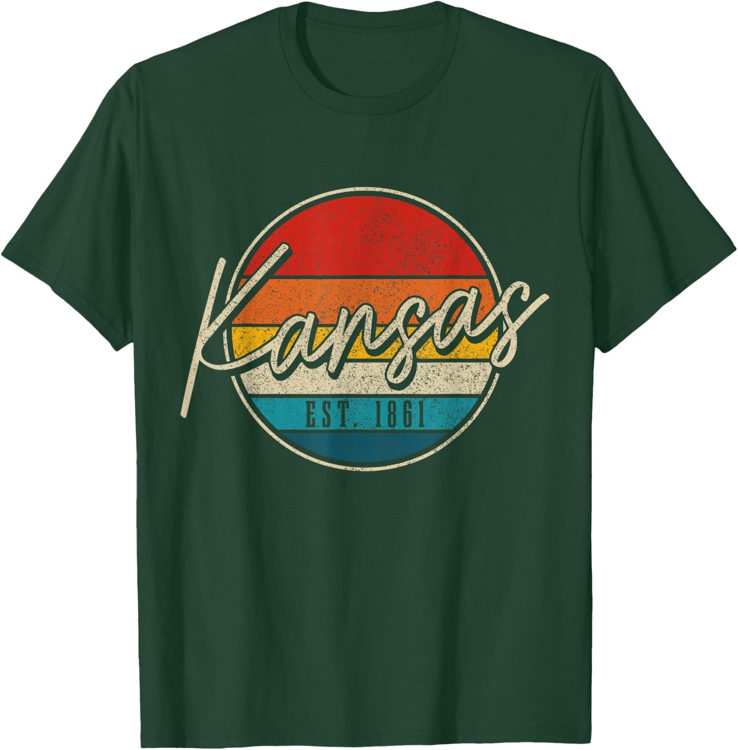 Kansas Est. 1861 Vintage USA America Souvenir T-Shirt - T-Shirt | Forest