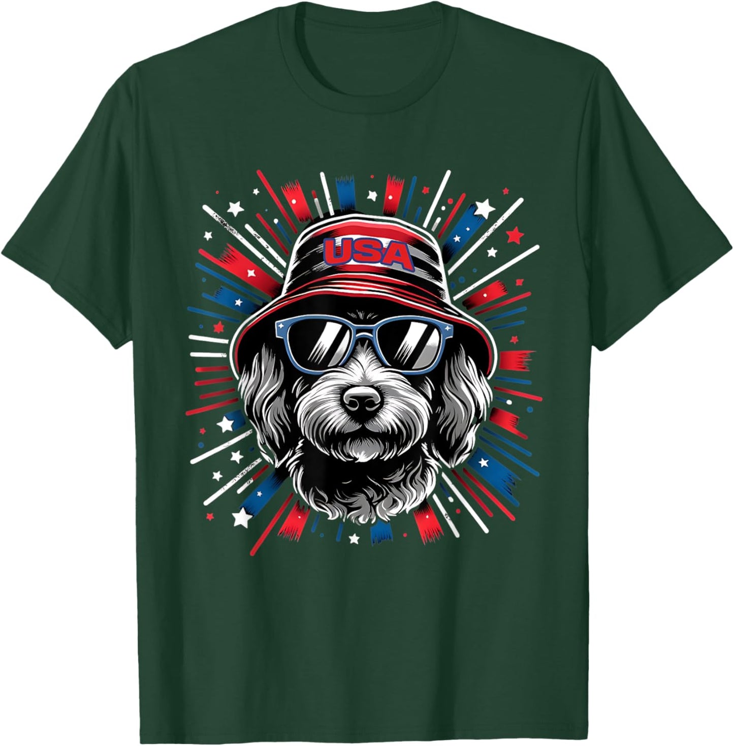 Flag Patriotic USA 4th Of July Cool Dog Lover Mini Doodle Kids Men T-Shirt - T-Shirt | Forest