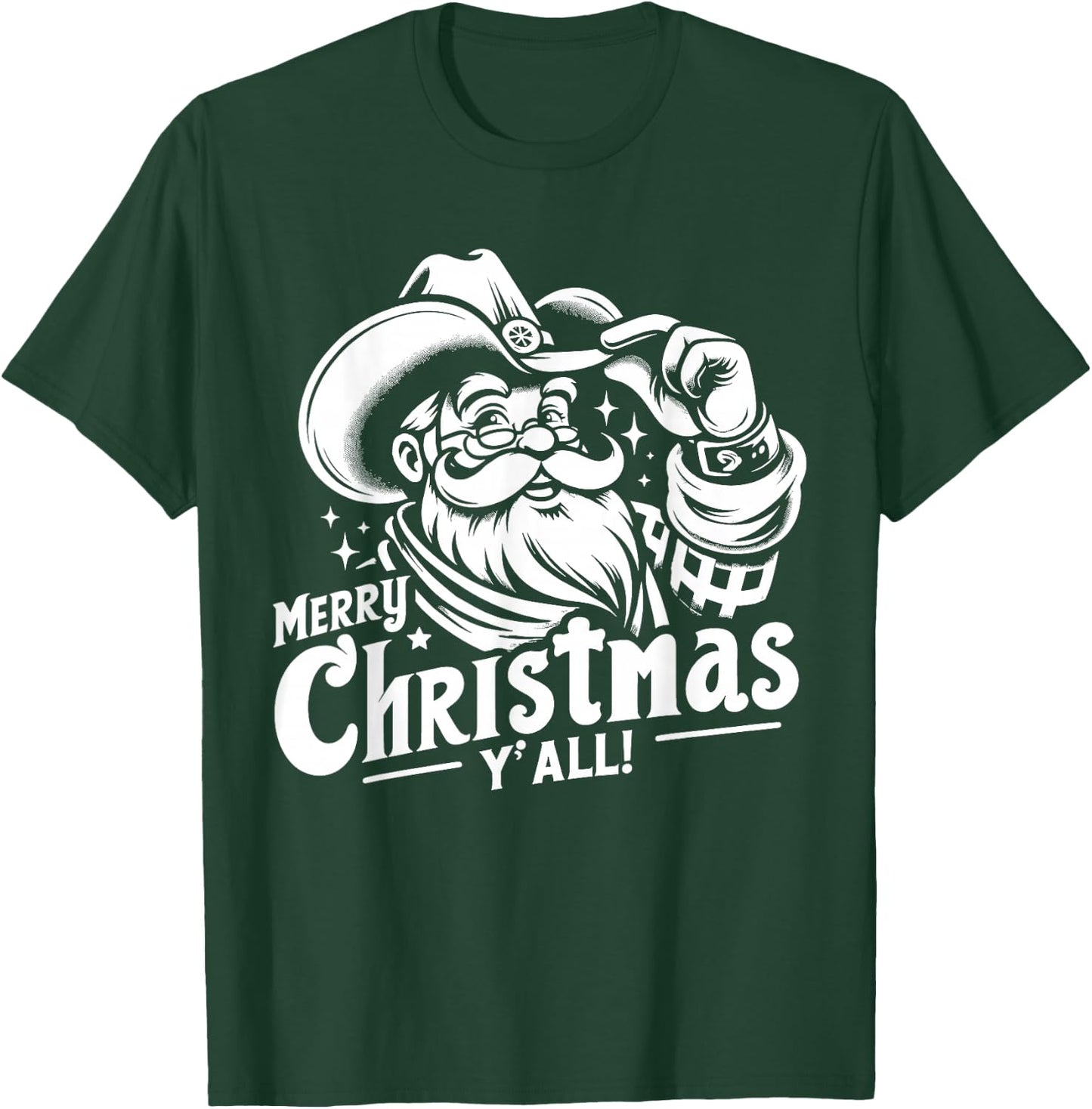 Cowboy Santa Merry Christmas Yall Western T-Shirt - T-Shirt | Forest