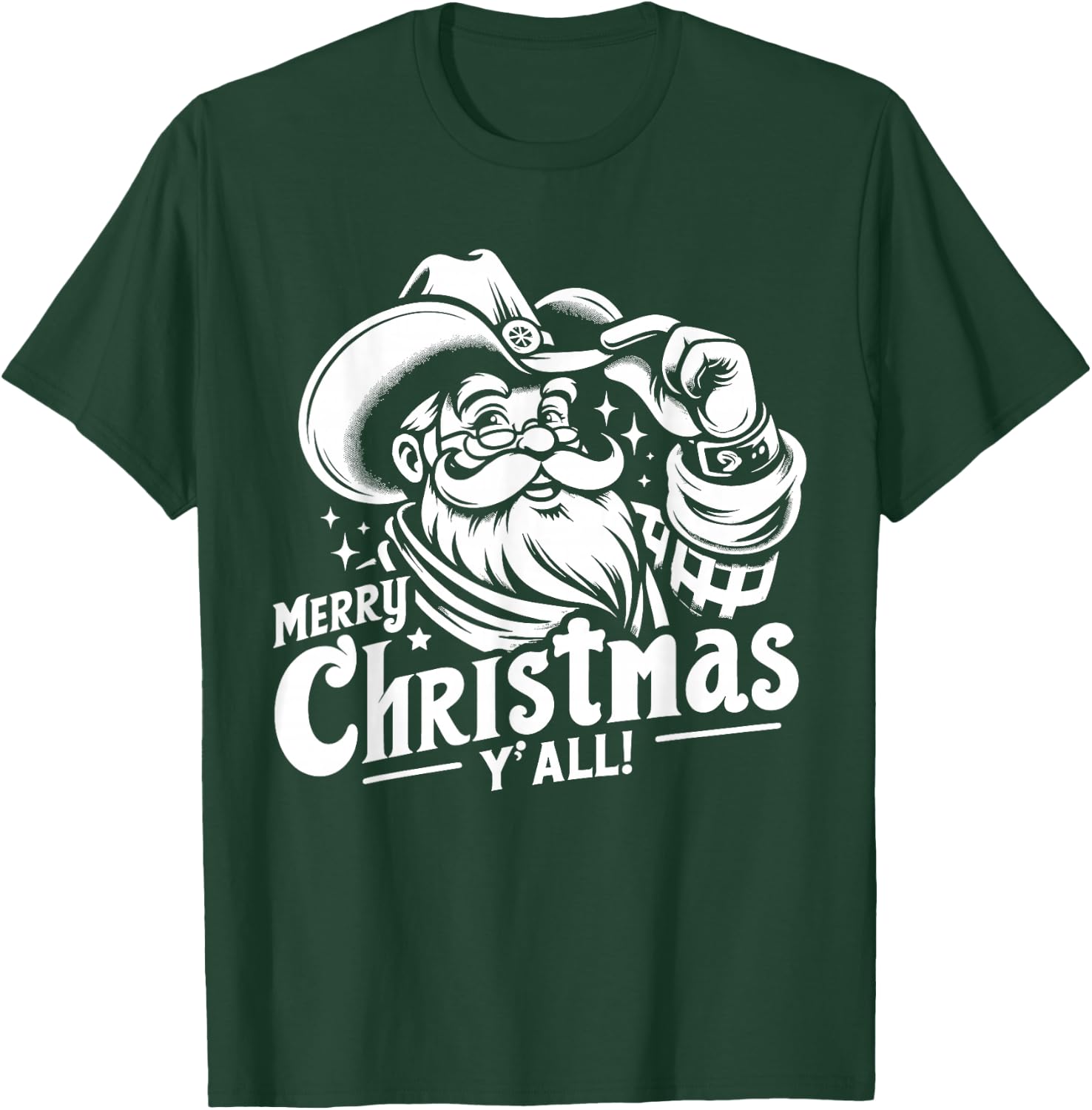 Cowboy Santa Merry Christmas Yall Western T-Shirt - T-Shirt | Forest