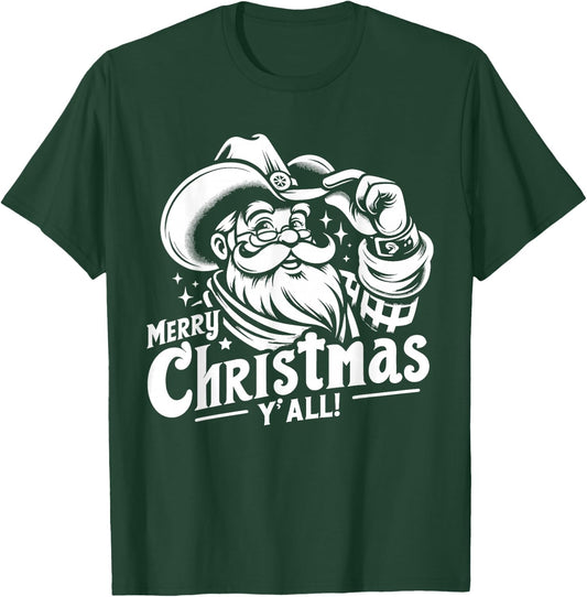 Cowboy Santa Merry Christmas Yall Western T-Shirt - T-Shirt | Forest